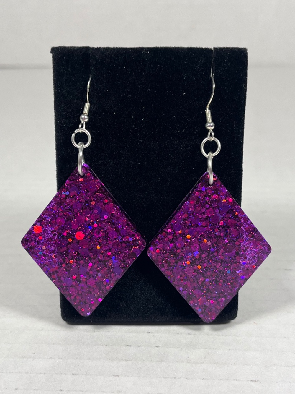 Purple Glitter Resin Dangle Earrings Diamond